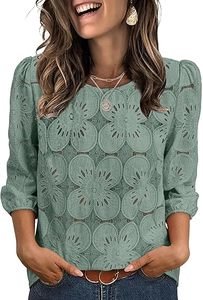 Blusas de mujer elegantes e informales, camisetas de manga 3/4, camisas de encaje con ojales para primavera y verano, ropa para vacaciones en la playa - Product Image 2