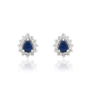 Best Price Hot Selling Products Fine Blue Sapphire & Diamond Solid K14 <b>White</b> Gold Minimal Cluster Stud Earrings Everyday Jewelry - Product Image 1
