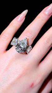 Designer Pear Drop 3 Carat D-Vvs Lab Moissanite Diamonds 14K Real Solid Gold Engagement Band <b>Ring</b> - Product Image 3