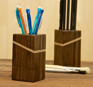 Wood Pen Holder Rectangular Desk Writing Stationary Organizer Pen Holder Polished Wooden Pen Holder Office <b>Table</b> Custom - Product Image 3