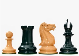 Jeu d'échecs Staunton vintage en bois de buis peint vert olive et jaune, roi de 4,5 pouces, au meilleur prix - Product Image 5