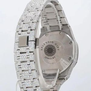 Splendide montre de luxe avec bijoux, cadran en cristal saphir, mouvement à quartz ETA, bracelet en moissanite argentée de 28 mm, résistante à l'eau - Product Image 6