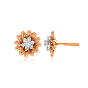 ต่างหูเม็ดกลมลายดอกไม้ทรงกลมสีโรสโกลด์14K ทันสมัยสำหรับผู้หญิงเครื่องประดับเพชรสำหรับปลูกในห้องทดลองแบบเรียบง่าย - Product Image 2