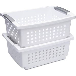 10 Pack Medium <b>White</b> Stackable Plastic <b>Storage</b> <b>Baskets</b> for Pantry Countertop Cabinet Organization - Product Image 6