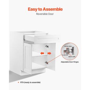 Mobiletto Base Bianco Shaker da 24 Pollici Non Assemblato, 24 Pollici L x 24 Pollici P x 34,5 Pollici H, Pronto per l'Assemblaggio, per Cucina - Product Image 6