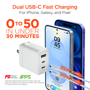 อะแดปเตอร์ชาร์จเร็ว SpeedBoost 45W USB-C PD Tri-Port GaN แบบติดผนัง รองรับ PPS พร้อมพอร์ต 3 ช่อง - Product Image 3