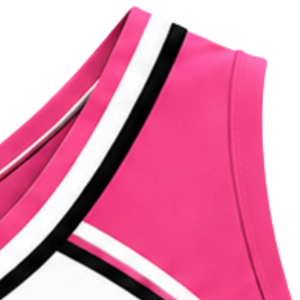 Haut court de cheerleading rose vif, blanc et noir pour femme, sans manches, col en V, pour performance athlétique, uniforme d'équipe de cheerleading, compétition - Product Image 4