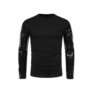 T-shirt en cuir respirant de haute qualité à prix abordable pour femme, nouveau style, manches en cuir artisanales - Product Image 4