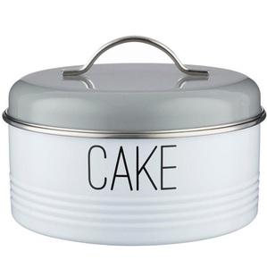 Elegant Metal <b>Cake</b> Tin <b>Storage</b> Box and Handle Airtight Round <b>Cake</b> <b>Container</b> Powder Coated Carbon Steel Cupcake Pastry Keeper Bin - Product Image 1
