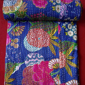 Colcha Indiana Tradicional Hecha a Mano, Colcha Kantha Vintage, Manta de Algodón Lavable, Colchas Reversibles Naranjas para el Hogar - Product Image 1