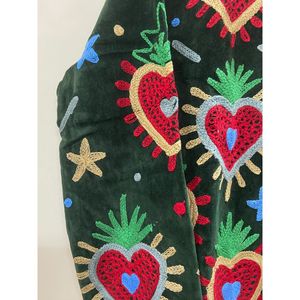 Hand Embroidered Velvet Cotton Jacket <b>Women</b> Mandarin Collar Full Sleeve Winter Bohemian Eye Pattern Open Front <b>Coat</b> - Product Image 2