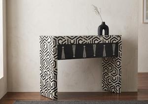 Premium Handmade Eco-Friendly <b>Pine</b> MDF Bone Inlay Modern Rectangle Dressing Console <b>Table</b> Lightweight Waterproof Elegant Floral - Product Image 5