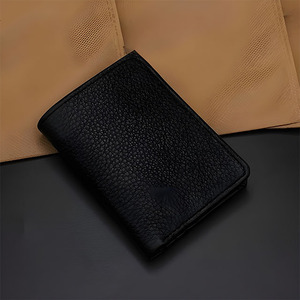 Portefeuille vertical en cuir noir avec fermeture éclair intérieure, plusieurs emplacements pour cartes, porte-monnaie simple, vente en gros pour fournisseurs - Product Image 1