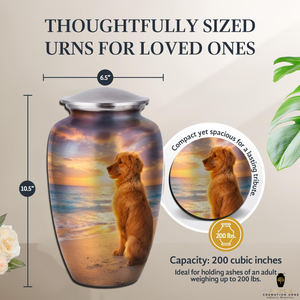 Pet Dog Cremation <b>Urn</b> Eco-Friendly 220 Cubic Inch Capacity Beach Ocean Sunset Theme <b>Large</b> Aluminum <b>Urn</b> for Ashes Memorial - Product Image 4
