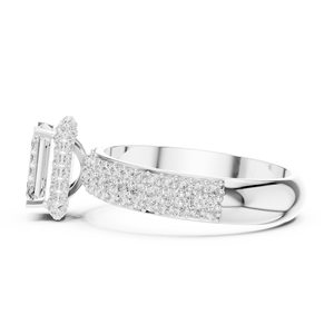 Sterling <b>Silver</b> Triple Row Pave Halo <b>Emerald</b> Moissanite Engagement <b>Ring</b> | Statement Wedding <b>Ring</b> - Product Image 2