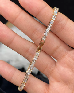Luxury Lab Grown Diamond Baguette Tennis Bracelet IGI Certified Solid Gold Plated Slim Elegant Women's Jewelry for Gift & Party - Product Image 2
