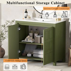 Mobile Bagno Verde Oliva da 36 Pollici con Lavabo in Ceramica e Armadietto Contenitore (Vecchio SKU SV000004AAF) - Product Image 5