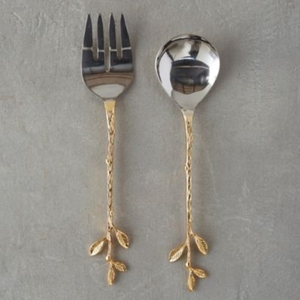 Juego de 2 elegantes utensilios para servir ensalada de acero inoxidable con mango trenzado de mimbre negro moderno para el hogar y restaurantes. - Product Image 3