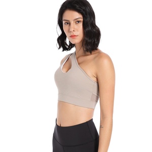 Girls Popular One-shoulder Plus Size Fitness Women <b>Sports</b> <b>Bra</b> Tights Gym Yoga Vest Crop Top Pad Gym Clothe 95%Cotton 5%Spandex - Product Image 3