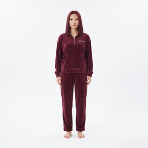 <b>Women's</b> <b>Velour</b> Winter Sweatsuit Half Zip Burgundy <b>Velour</b> Sweatshirt Wide Leg Pants 2 Piece Casual Matching <b>Tracksuit</b> Set - Product Image 5