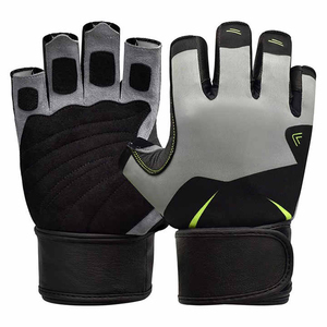 Gants de sport demi-doigts en cuir PU noir avec bordure vert fluo, sangle de poignet réglable, unisexe, équipement de musculation et de fitness - Product Image 1