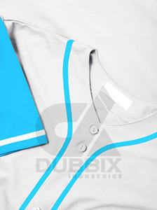 Maillot de baseball blanc personnalisé 2025 avec manches et passepoil bleus, uniforme d'équipe boutonné, nom et numéro personnalisés, style professionnel, vente en gros - Product Image 6