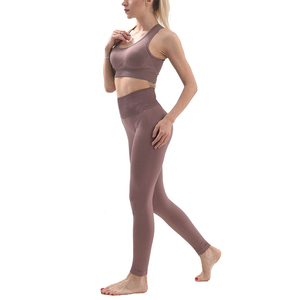Women's Yoga Fitness Outfit Seamless Breathable High-Waisted Spandex/Nylon Sports Bra Compression <b>Leggings</b> Activewear Set - Product Image 2