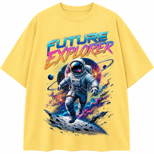เสื้อยืดแขนยาวผู้ชายสีดำพิมพ์ลายนักบินอวกาศ Future Explorer ทรงปกติ คอกลม สไตล์สตรีท ผ้าเจอร์ซีย์คอตตอน - Product Image 1