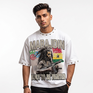 T-shirt pour homme en coton respirant écologique 300g, coupe classique, col rond, épaules tombantes, impression numérique personnalisée avec logo, style streetwear - Product Image 5