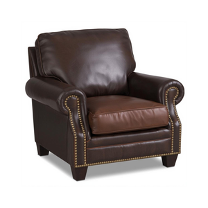 Premium Real <b>Leather</b> Armchair Traditional Style Single Sofa Rolled Arm Design Nailhead Trim Durable <b>Living</b> <b>Room</b> Seating - Product Image 2