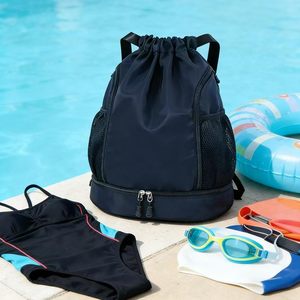 Drawstring Sports <b>Backpack</b> with Shoe Compartment Nylon Gym Bag Lightweight Foldable <b>Backpack</b> for Swimming Yoga Deep Blue - Product Image 3