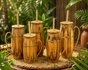 Bouteille d'eau écologique artisanale bohème en bambou, anti-fuite, avec embout en bambou, tasse de voyage réutilisable pour le camping et les activités de plein air - Product Image 3