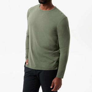 <b>Men</b> Long Sleeve <b>T</b>-<b>Shirt</b> Olive <b>Green</b> Slim Fit Quick Dry Knitted O-Neck Casual Solid Color Polyester Top - Product Image 4