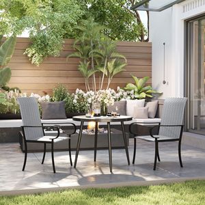 Set of 2 Outdoor Wicker Dining Chairs High Back with Armrest and <b>Deep</b> Seating Steel <b>Frame</b> in Gray - Product Image 2