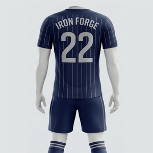 Premium Blue V-Neck Soccer Jersey Short Set Striped Pattern Moisture Wicking Polyester Men's Adult All Season <b>Athletic</b> Wears - Product Image 6