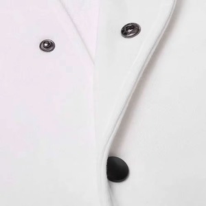 <b>Men's</b> <b>White</b> PU Varsity <b>Jacket</b> Black Sleeves Single Button Closure Stand Windproof Casual Autumn Wear Finished OEM Service Front - Product Image 5
