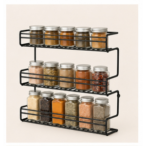 Modern 3-Tier Black Metal Spice <b>Rack</b> Organizer Space-Saving Countertop <b>Kitchen</b> <b>Storage</b> Shelf for Seasoning Bottles and Jars - Product Image 1