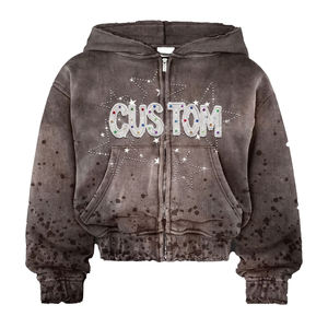 Sweat à capuche zippé en molleton gaufré personnalisé avec impression numérique, 100 % coton, service OEM, design épaules tombantes – Couleurs et tailles personnalisées - Product Image 5