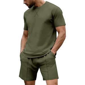 Conjunto de Verano 2026 para Hombre, Camiseta Blanca de Cuello Redondo con Pantalones Cortos Negros, Ropa Casual Transpirable de Algodón Tejido, Color Sólido - Product Image 5