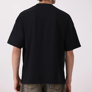 Camiseta de Algodón Negra Extra Grande para Hombre, Manga Corta, Cuello Redondo, Estilo Casual, Color Sólido, Tejido Jersey, Corte Extra Grande Personalizado - Product Image 4
