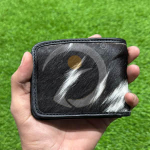 Cartera de cuero de vaca con pelo natural, hecha a mano, delgada, plegable, tarjetero, para uso diario. - Product Image 1