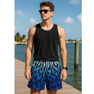 Quick Dry Custom Sublimation 100% Polyester Canvas Fabric Breathable Mid Elastic Waist Sporty Flame Pattern Men Fitness Gym - Product Image 4