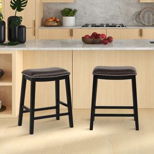 Set of 2 26-Inch Counter Height <b>Bar</b> <b>Stools</b> with Comfortable Upholstered Seat - Product Image 6