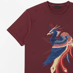 T-shirt décontracté tendance avec broderie vieillie, en coton doux et confortable pour le quotidien - Product Image 3