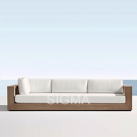 Moderner Teakholz-Rahmen Drehbarer Loungesessel Kastenförmige Silhouette Dickes Beige Kissen Akzent-Sessel für Wohnzimmer Hotel-Lobby Dekoration