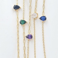 Collier tendance pour femme en laiton plaqué or 14 carats avec pendentif goutte d'eau en cristal CZ à 4 couches, chaîne gourmette, idéal pour les soirées – Nouvelle collection
