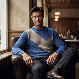 Pull en tricot élégant pour homme, léger, en tissu doux, col rond, bordure côtelée, coupe moderne, idéal pour l'hiver - Product Image 6
