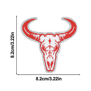 Bull Skull Embroidered Iron On Applique Patch Set - Product Image 2