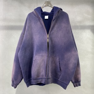 เสื้อฮู้ดซิปหน้าสไตล์สตรีทแวร์ หนานุ่ม วินเทจ ล้างสีแบบแอซิด ปักลายพร้อมลายพิมพ์ ประดับด้วยคริสตัล สำหรับแบรนด์สั่งทำพิเศษ - Product Image 3