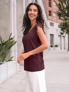 Womens <b>Tops</b> Casual Dressy <b>Lace</b> Summer Tee 2026 Cap Sleeve T Shirts Cute Basic Trendy Fashion Spring Outfits - Product Image 1